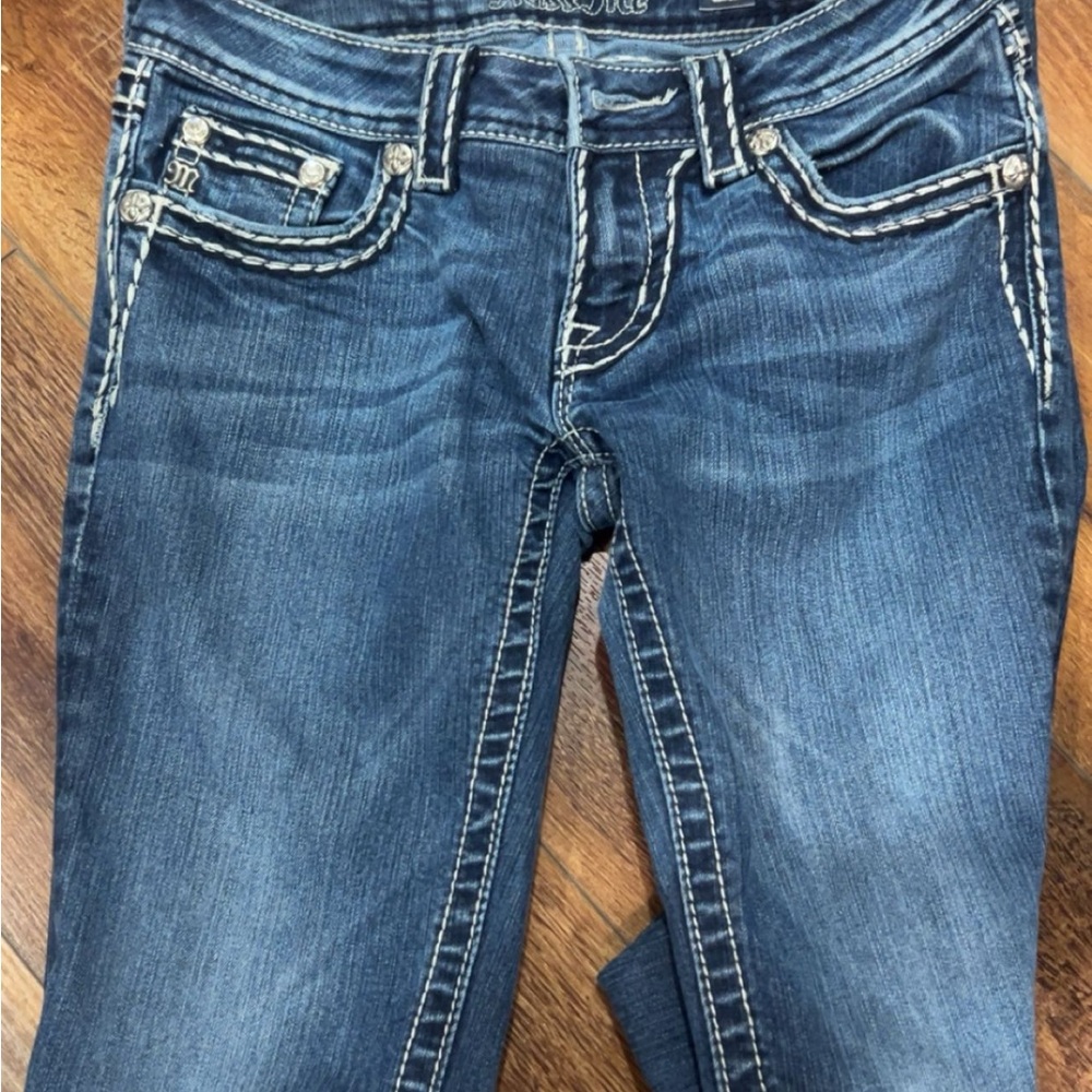 Miss Me Dark Blue Bootcut Jeans with Contrast Stitching